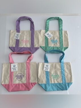 Trader Joe’s Spring 2026 Mini Pastel Canvas Tote Set 4 Pink Blue Mint Purple